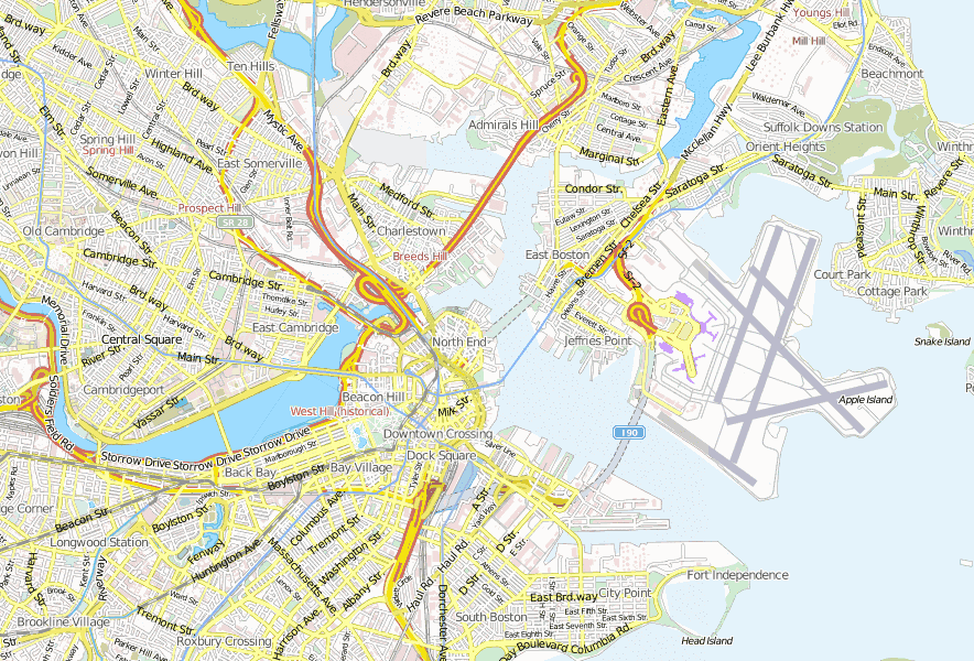 Feuermarine Stadtplan Mit Satellitenaufnahme Und Hotels Von Boston